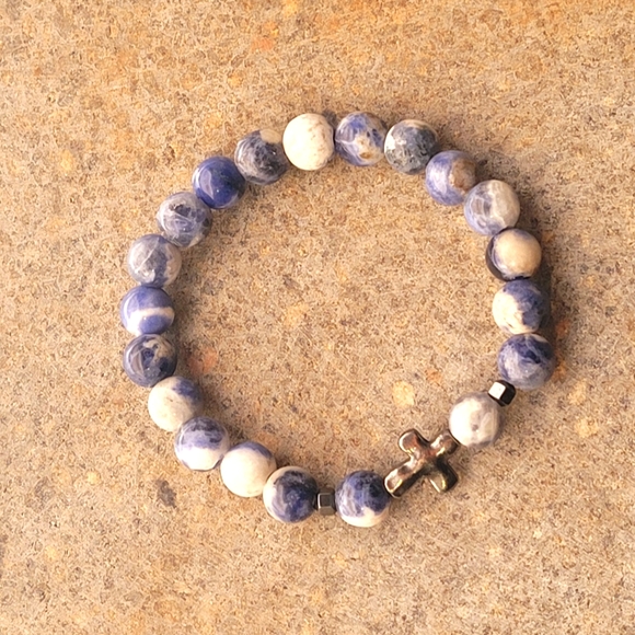 Agate Stone Bead Cross Prayer Bracelet - Picture 2 of 4